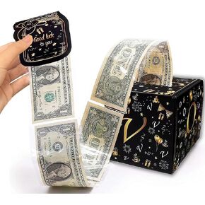 صندوق المال الأسود والذهبي للحصول على هدية نقدية سحب بطاقة عيد ميلاد سعيد و 10 مساءً الحقائب الشفافة ， صناديق الهدايا المال للنقد ، هدية عيد ميلاد نقد مربع DIY مربع هدايا مفاجأة للآباء والأمهات والأطفال