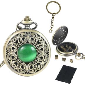 Mini DND Dice Set with Watch Shell and Keychain, Portable 7PCS Polyhedral Metal Dice Set Perfect for Dungeons and Dragons Gifts, MTG, Role Playing Board Games Accessory (Ancient Bronze)