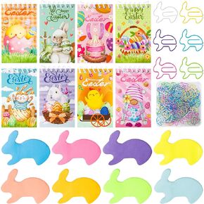 128 Sheet Easter Bunny Notepads 240 Sheets Rabbits Sticky Notes and 100pcs Cute Paper Clips Set Creative Colorful Self Stick Memo Pads Prizes Encourage Student Easter Gift for Kids Adults