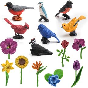 Birds and Flowers Figures Playset Simulation Animal Birds and Plant Toy Set Early Educational Model Toys for Kids
