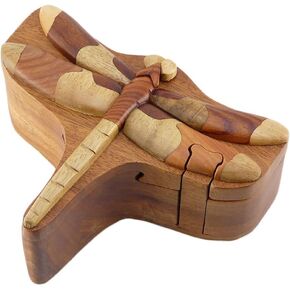 Dragonfly Handmade Carved Wood Intarsia Puzzle Box