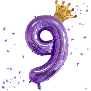 40 بوصة الأرجواني رقم 9 و Mini Crown Balloon لزخارف حفلة عيد الميلاد ، زخارف حفلة عيد الميلاد التاسعة ، البالونات الأرجواني للبالونات