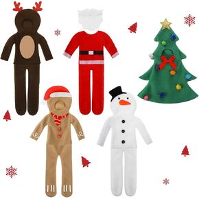 HooLing 5 Set Accessories Clothes Christmas Doll Costume Santa Elk Snowman Gingerbread Christmas Tree Doll Clothing Holiday Outfits for Christmas Party Decorations (Cute)