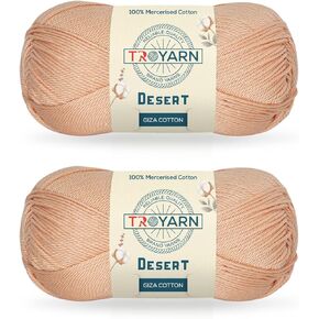 Troyarn Desert Giza Cotton (2- Skeins Pack) 100% Mercerized Giza Cotton Yarn Super Fino Worsted Weight #1 Soft Knitting and Crochet Yarn (2 x 1.76 oz) / (2 x 137 Yds) (11097 - Beige)