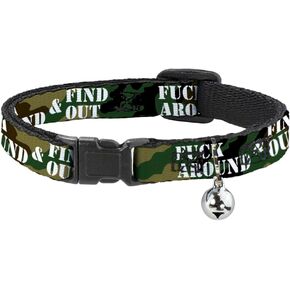 Buckle-Down FAFO Stencil Camo White, Breakaway Cat Collar with Bell, Plastic Clip, Easy Adjustable, 8.5 to 12"-0.5" Wide