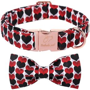 Valentines Dog Collar with Bow Tie, Pink Red Love Male Dog Collar with Safety Metal Buckle Adjustable Puppy Collars for Small Medium Large Boy & Girl Dog,M-Neck 13.5"-22"