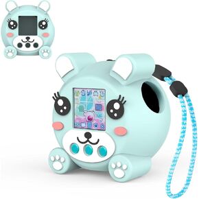 Cute Silicone Case for Punirunes Interactive Digital Pet, 3D Dog Pattern Protective Skin for Punirunes Virtual Pets Accessories with Lanyard - Yellow