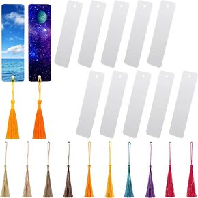 Outus 10 Pieces Sublimation Blank Bookmark Heat Transfer Aluminum Metal Bookmarks with Hole and Tassels Bulk DIY Bookmarks for Crafts Reading School Office Supplies