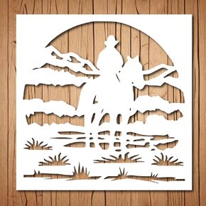Cowboy Scene Stencil | Reusable Cowboys Western Stencils for Painting on Wood, Glass, Wall, Rock, Fabric, Walls, Canvas, Glassware, Spray Painting, Airbrushing | Cowboys Stencil (6"x 6")