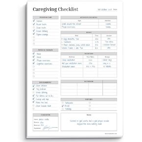 Caregiver Checklist Notepad | Track Personal Care, Medications, Activities, Meals & More for the Elderly | 50 Premium 120gsm Sheets for Daily Care & Management | Mono