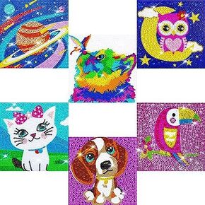 QEUOYSS 5D Diamond Art Kits for Kids Beginners Easy Kits Arts and Crafts for Kids Ages 8-12 Diamond Art Craft Set for Home Wall Decor (4 Pack A)