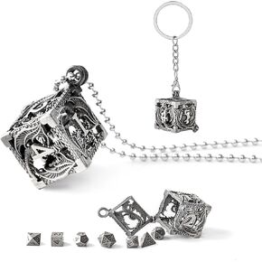 Mini DND Dice Set Hollow D20 Necklace Dice with Dargon Eye Antique Tiny Small Metal Dice Set D&D Keychain Metal Dice Set （Copper