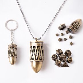 Mini DND Dice Set Hollow D20 Necklace Dice with Dargon Eye Antique Tiny Small Metal Dice Set D&D Keychain Metal Dice Set （Copper