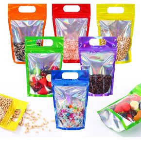 120 Pcs Plastic Gift Bag Bulk Resealable Party Goodie Bag with Clear Window Assorted Color Favor Pouches with Handle for Home Birthday Wedding Party Candy Gift Wrapping Supplies Decor(Clear)