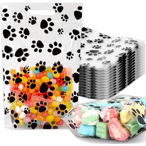 50pcs الكلب PAW zip lock أكياس مع مقابض الوقوف أسود أليف PAW أكياس قابلة للاستيلاء على الأكياس حلوى واضحة لعلاج حفلات عيد الميلاد اللوازم