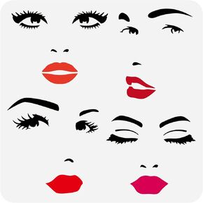 FINGERINSPIRE Female Face Painting Stencil 11.8x11.8inch Reusable Facial Expression Stencil Woman Face Drawing Template Eyebrows Eyes Nose Mouth Stencil for Painting on Wood, Canvas, Wall