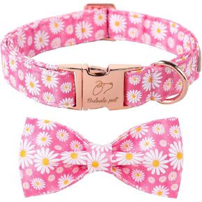 Dog Collar with Pink Daisy Flower Tie,Cotton Dog Collar with Safety Metal Buckle Adjustable Puppy Collars for Small Medium Large Boy&Girl Dog,X-Small,Neck 8"-12"