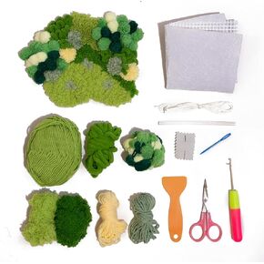 CRAFT CLUB Grassy Garden Moss Coaster Kit DIY Craft Set with Video Tutorials Milk Feather Bobble Yarn for Beginners and Experienced Crafters 20cm x 17cm