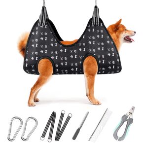 Pet Dog Grooming Hammock Tharness لتقليص الأظافر (M 40lb) ، حبال الكلاب لقطع الظفر ، شماعات Holder Holder للكلاب لقطع الظفر مع كليبرز الأظافر ، ملف الأظافر ، مشط الحيوانات الأليفة