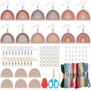 Pligreat 12 Sets DIY Cross Stitch Orain -Strings Kit Boho Half Round Brown arocrings Making Arts Carring Termbroidery Kit for البالغين المبتدئين DIY Cross Stitch Craft Jewelry Make