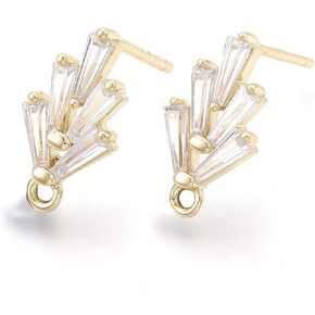 Fashewelry 10 Pairs Brass Cubic Zirconia Post Stud Earrings 18K Gold CZ Earring Findings Ear Piercing Plugs with Loop for Women Girls Dangle Earring Jewelry Making, Leaf