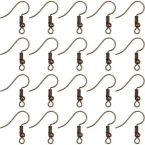 100pcs 20 * 17mm النحاس الأحمر خط السنانير الأسلحة الأذن hypo-allergenic الأسماك السمكة مع الكرة والفلف من الأسلاك المجوهر