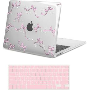 MacBook Pro 13 Inch 2022-2017 M2 A2338 M1 A2289/A2251/A2159/A1989/A1708/A1706 ، قشرة الواقية البلاستيكية اللطيفة Clear Bowknot Case Sloft Hard Wover for Macbook Pro 13.3 '-Bowknot