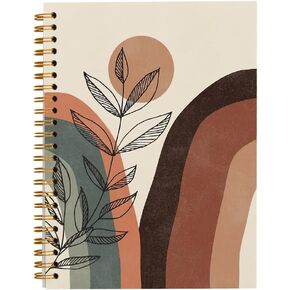 Abstract Boho Neutral Sun Mountain Botanical Leaf Mid Century Modern Lined Hardcover College Ruled Spiral Notebook Journal for Work Notes Journaling 5.5×8.3 Inch,Boho Gifts for Women Teen Girls