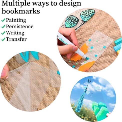 60 PCS Acrylic Borkmark blanks with tassel 30 pcs clear Craft Bookmark 30 pcs tassel contlulful Flugh Rignmark Starmmark Warkers Warkers for DIY Crafts School Gift (4.7 × 1.3inch) in Kuwait