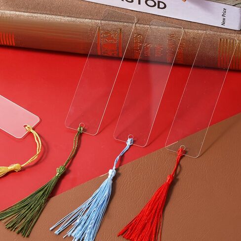 60 PCS Acrylic Borkmark blanks with tassel 30 pcs clear Craft Bookmark 30 pcs tassel contlulful Flugh Rignmark Starmmark Warkers Warkers for DIY Crafts School Gift (4.7 × 1.3inch) in Kuwait