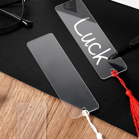 60 PCS Acrylic Borkmark blanks with tassel 30 pcs clear Craft Bookmark 30 pcs tassel contlulful Flugh Rignmark Starmmark Warkers Warkers for DIY Crafts School Gift (4.7 × 1.3inch) in Kuwait
