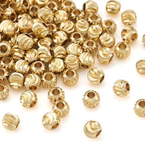 Craftdady 100pcs 18K Gold Corrugated Round Spacer Beads 4mm Tiny Brass Rondelle Ball Loose Beads for Jewelry Making Hole: 1mm in Saudi Arabia