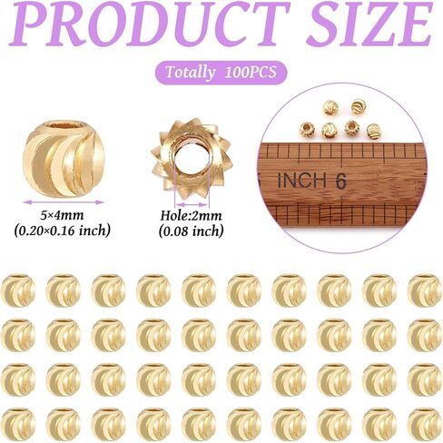 Craftdady 100pcs 18K Gold Corrugated Round Spacer Beads 4mm Tiny Brass Rondelle Ball Loose Beads for Jewelry Making Hole: 1mm in Saudi Arabia