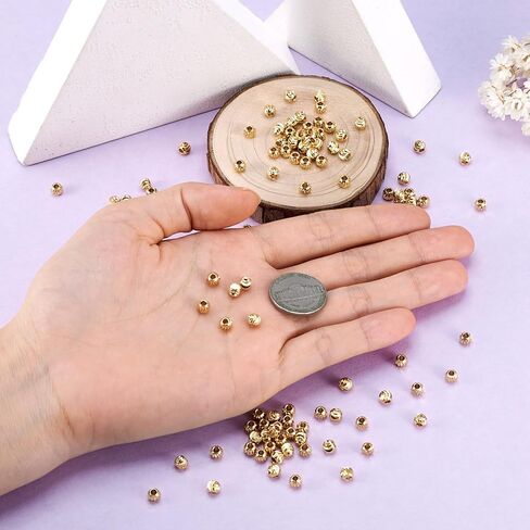 Craftdady 100pcs 18K Gold Corrugated Round Spacer Beads 4mm Tiny Brass Rondelle Ball Loose Beads for Jewelry Making Hole: 1mm in Saudi Arabia