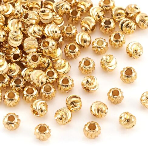 Craftdady 100pcs 18K Gold Corrugated Round Spacer Beads 4mm Tiny Brass Rondelle Ball Loose Beads for Jewelry Making Hole: 1mm in Saudi Arabia