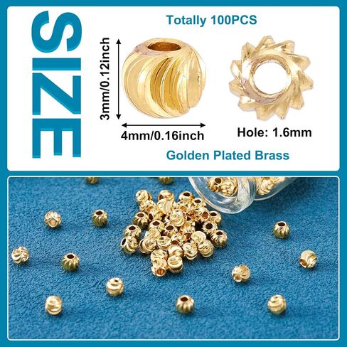 Craftdady 100pcs 18K Gold Corrugated Round Spacer Beads 4mm Tiny Brass Rondelle Ball Loose Beads for Jewelry Making Hole: 1mm in Saudi Arabia