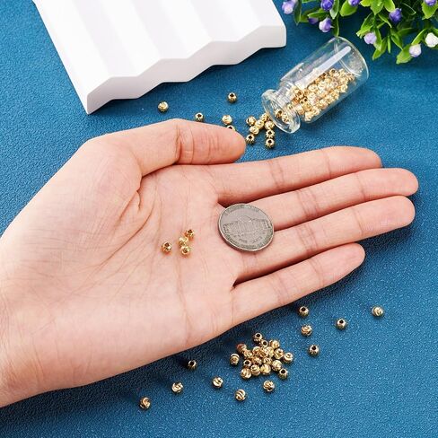 Craftdady 100pcs 18K Gold Corrugated Round Spacer Beads 4mm Tiny Brass Rondelle Ball Loose Beads for Jewelry Making Hole: 1mm in Saudi Arabia