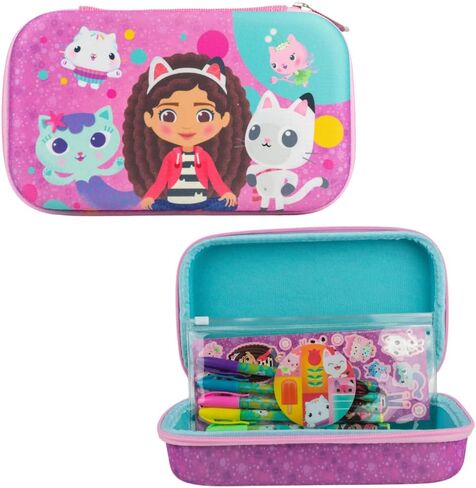 Innovative Designs Gabby’s Dollhouse Pencil Case Set with Stickers and Gel Pens for Kids, Molded with Zip Closure, Purple in Kuwait