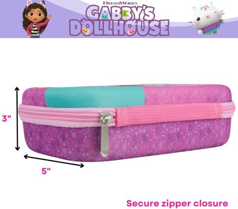 Innovative Designs Gabby’s Dollhouse Pencil Case Set with Stickers and Gel Pens for Kids, Molded with Zip Closure, Purple in Kuwait
