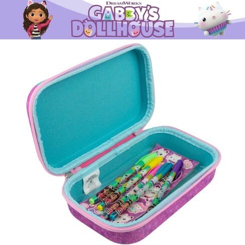 Innovative Designs Gabby’s Dollhouse Pencil Case Set with Stickers and Gel Pens for Kids, Molded with Zip Closure, Purple in Kuwait