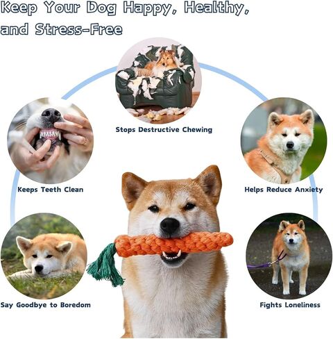 2ME 5 PCS Carrot Dog Rope Toys for Dogs, Durable Chew Toys for Aggressive Chewers, Entertainment & Interaction, Teeth Cleaning and Chewing, All-Cotton in Kuwait