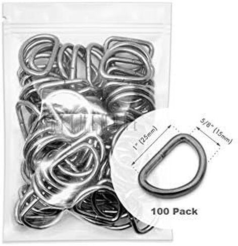 CRAFTMEMORE 100 Pack 1 Inch Metal D-Rings Non Welded Dee Ring for Bag Belt Lanyard DIY Craft Accessories (Gold) in Kuwait