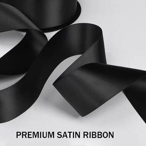 1PC 50 Yards Black Satin Ribbon 1/2 Solid Color Fabric Ribbon Christmas Gift Wrapping Invitation Cards Flower Bows Sewing Party and Wedding Decorations in Saudi Arabia