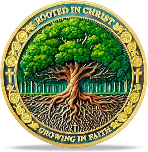 تنمو في الإيمان المسيحي التحدي العملة | "الجذور في المسيح" الرمز المميز الديني والميداليات | Colossians 2: 6-7 Chip Asy Bible Chip للدراسة | الهدايا الدينية والمسيحية المثالية للرجال والنساء in Kuwait