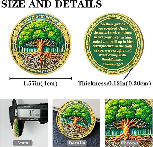 تنمو في الإيمان المسيحي التحدي العملة | "الجذور في المسيح" الرمز المميز الديني والميداليات | Colossians 2: 6-7 Chip Asy Bible Chip للدراسة | الهدايا الدينية والمسيحية المثالية للرجال والنساء in Kuwait