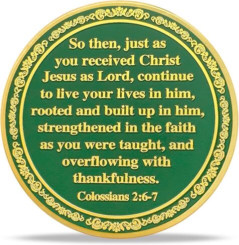 تنمو في الإيمان المسيحي التحدي العملة | "الجذور في المسيح" الرمز المميز الديني والميداليات | Colossians 2: 6-7 Chip Asy Bible Chip للدراسة | الهدايا الدينية والمسيحية المثالية للرجال والنساء in Kuwait