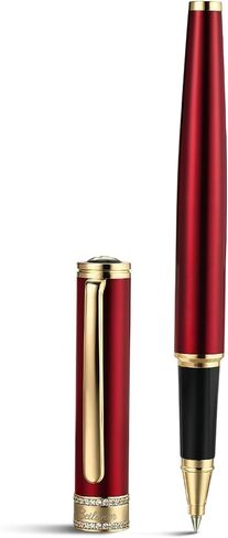 BEILUNER Silver Chrome Rollerball Pen, Diamond-Studded Cap Design, 24K Gold Trim, Noble and Elegant, Schneider Ink Refill, Best Pen Gift Set for Women & Men, Professional, Business Office, Nice Pens in Saudi Arabia