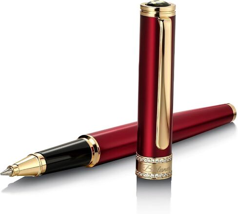BEILUNER Silver Chrome Rollerball Pen, Diamond-Studded Cap Design, 24K Gold Trim, Noble and Elegant, Schneider Ink Refill, Best Pen Gift Set for Women & Men, Professional, Business Office, Nice Pens in Saudi Arabia