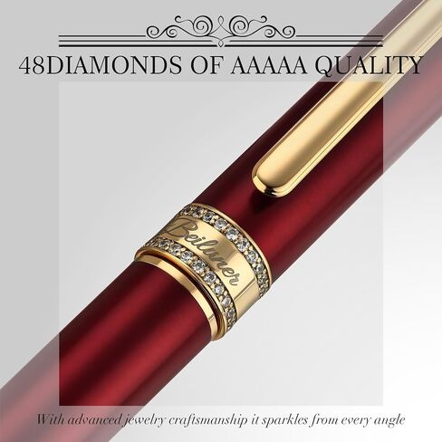 BEILUNER Silver Chrome Rollerball Pen, Diamond-Studded Cap Design, 24K Gold Trim, Noble and Elegant, Schneider Ink Refill, Best Pen Gift Set for Women & Men, Professional, Business Office, Nice Pens in Saudi Arabia