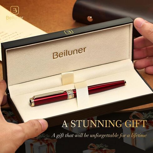 BEILUNER Silver Chrome Rollerball Pen, Diamond-Studded Cap Design, 24K Gold Trim, Noble and Elegant, Schneider Ink Refill, Best Pen Gift Set for Women & Men, Professional, Business Office, Nice Pens in Saudi Arabia